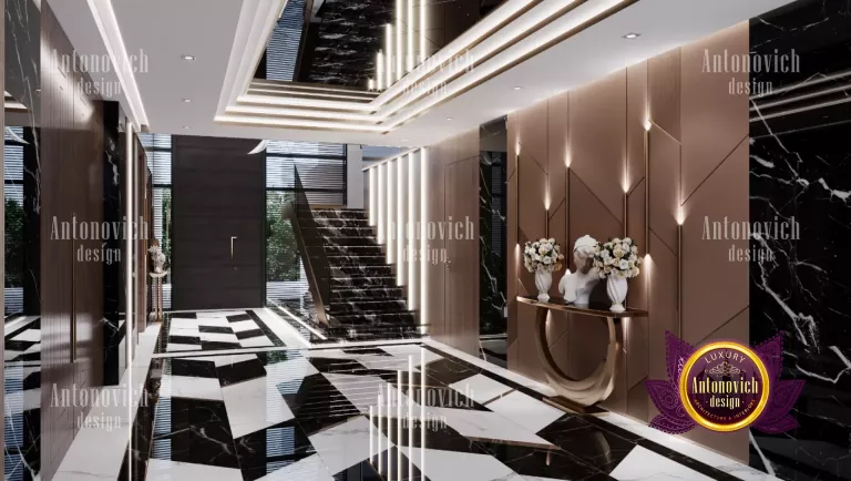 Luxurious Dubai villa hallway featuring artistic wall decor