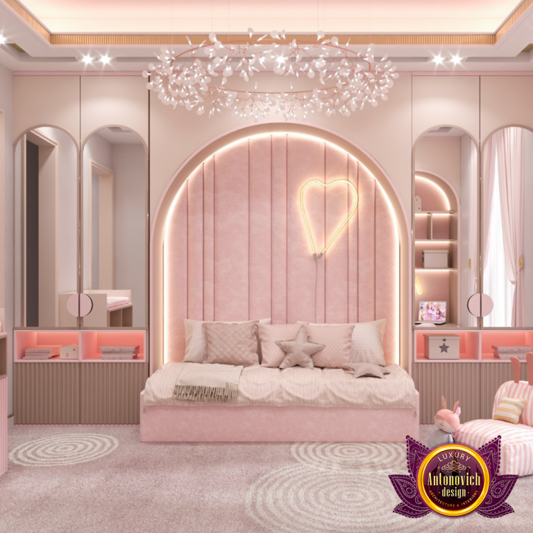 Stunning pink bedroom with lavish furnishings and exquisite decor