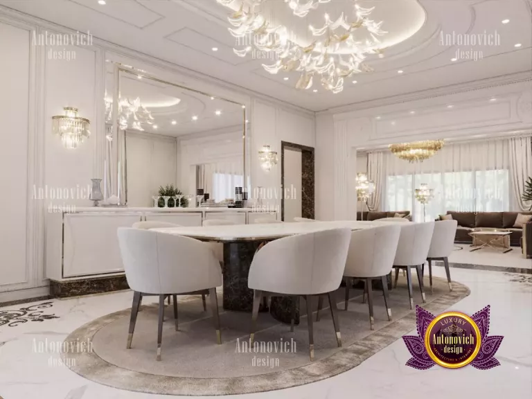 Elegant dining room with floor-to-ceiling windows in a Dubai luxury villa
