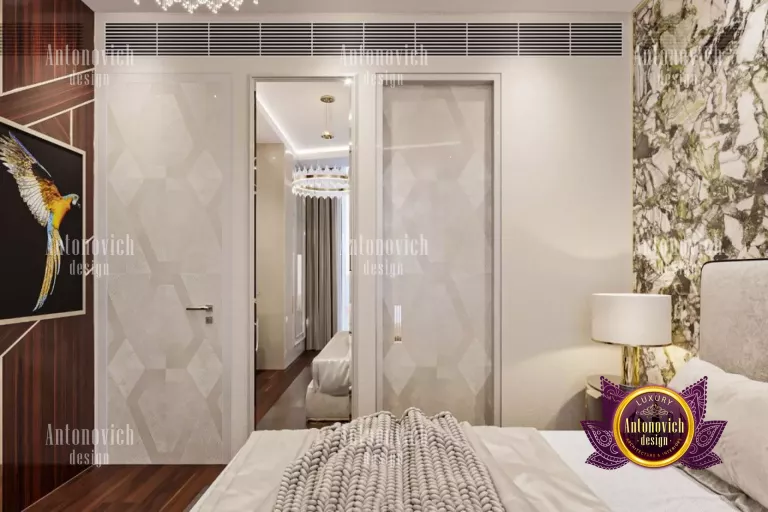 Modern luxury bedroom design featuring floor-to-ceiling windows in Dubai
