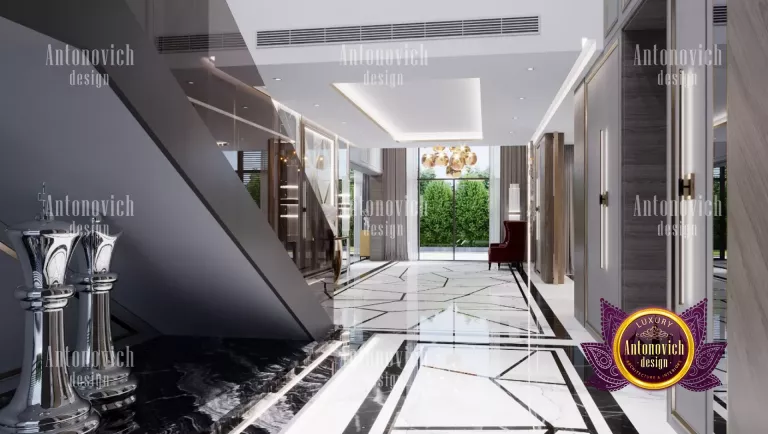 Modern hallway featuring sleek furniture and statement artwork in Dubai