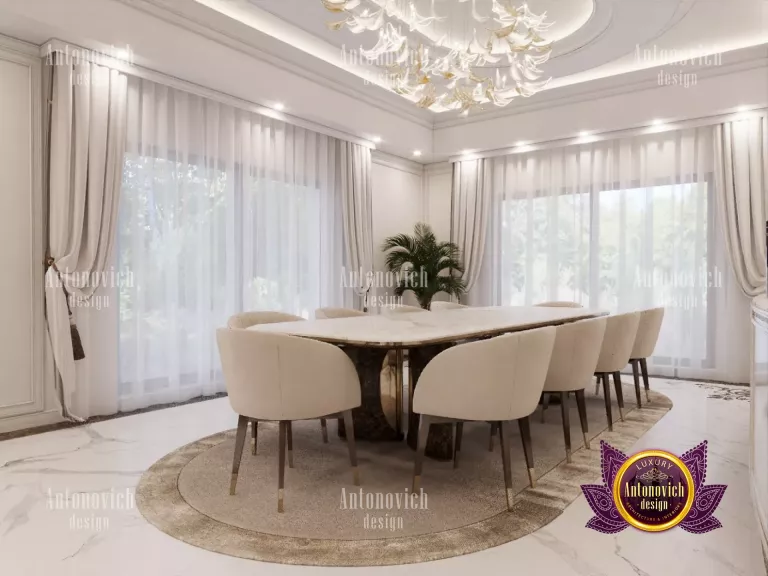 Stunning chandelier and lavish table setting in a Dubai villa dining room
