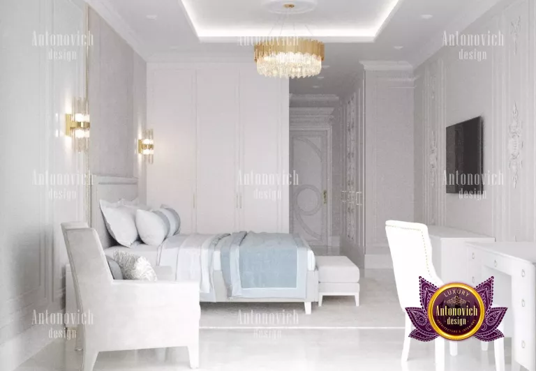 Chic white luxury bedroom design with sleek furniture and lavish accents