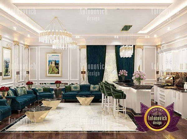 Luxurious living room with royal-inspired interior design