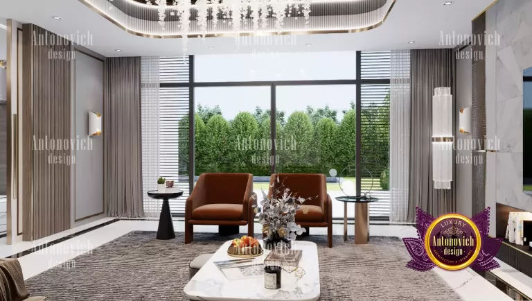 Modern Dubai-inspired living room with floor-to-ceiling windows
