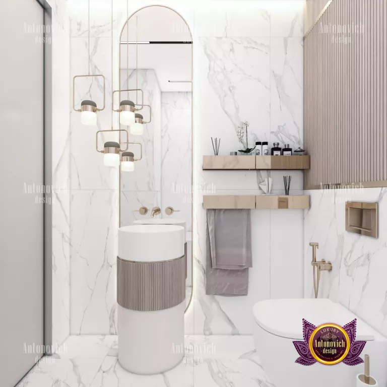 Exquisite Dubai bathroom featuring a walk-in rainfall shower