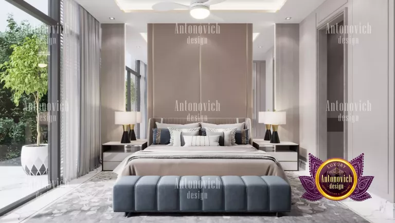 Elegant bedroom with modern furniture and stylish decor