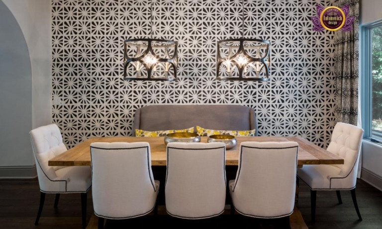 Stylish Dubai dining room with unique centerpiece and lavish decor