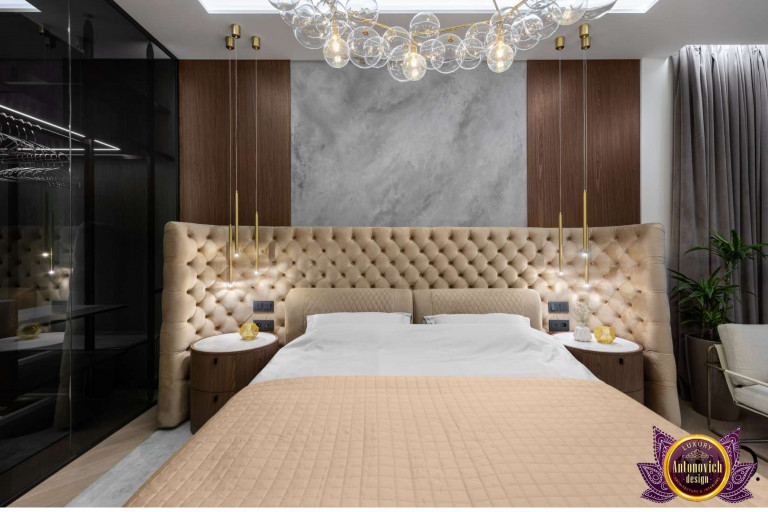 Sophisticated Dubai bedroom featuring a statement headboard and lavish decor