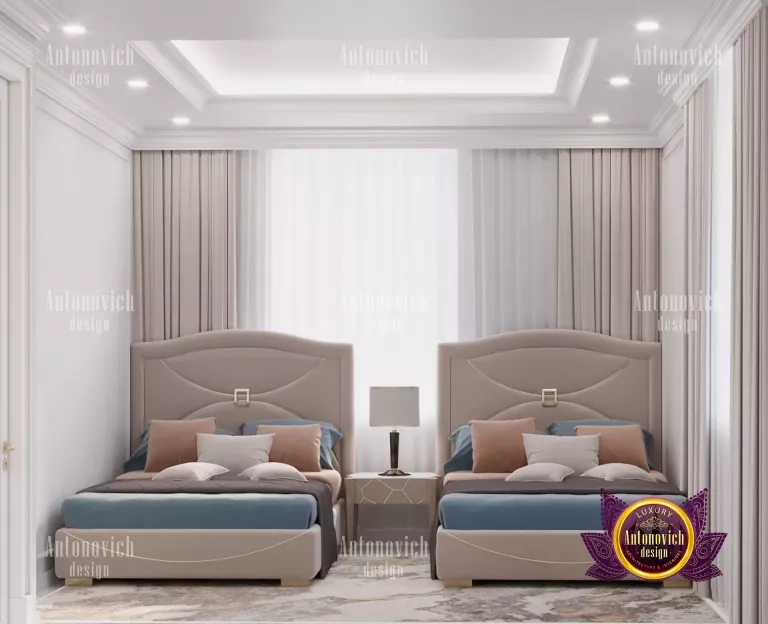 Stunning luxury bedroom design featuring a breathtaking Dubai skyline view