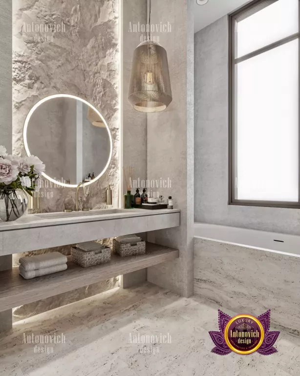Sleek minimalist bathroom with floating vanity and large mirror