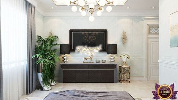 Elegant bedroom design with luxurious bedding and stylish decor