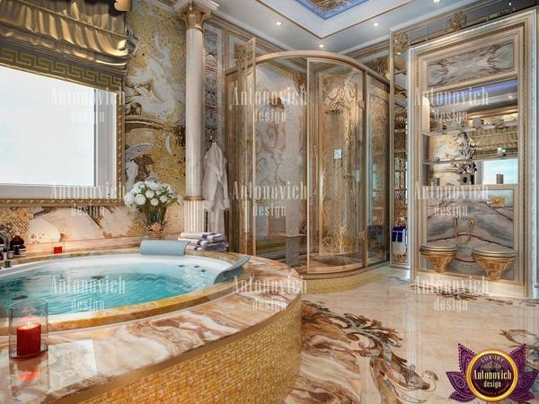 Elegant freestanding bathtub in a luxurious bathroom