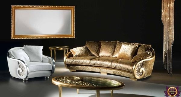 Luxurious living room with gold accents