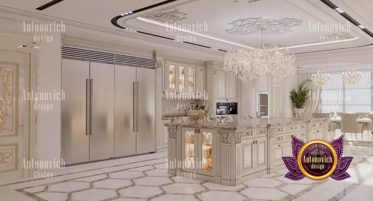 Opulent lighting fixtures and decor elements in a deluxe kitchen setting