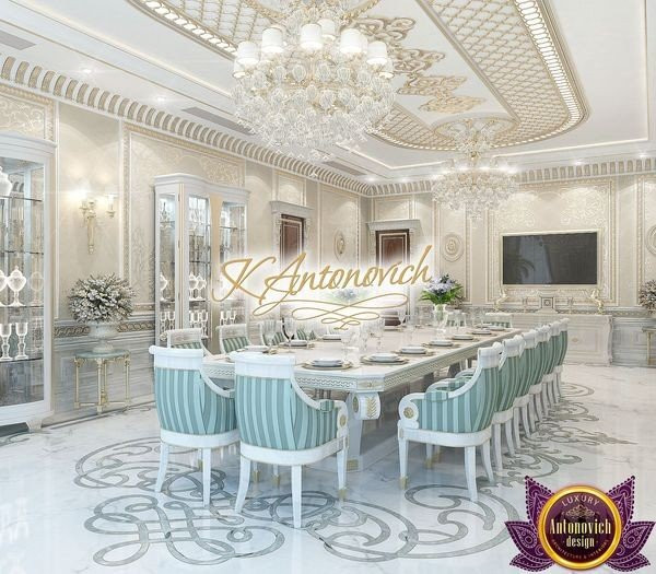 Stunning chandelier illuminating a luxurious dining area