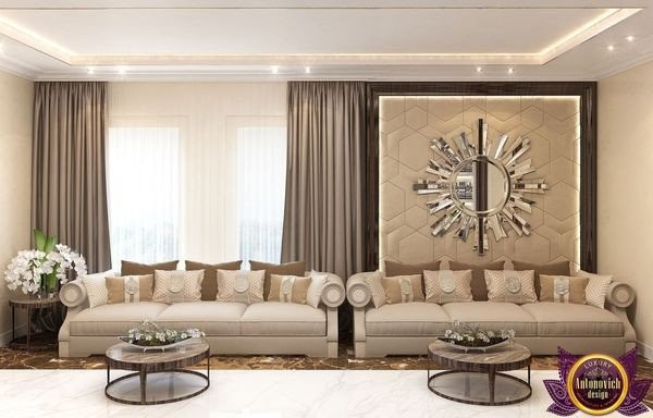 Modern living room with comfortable sofa and stylish decor