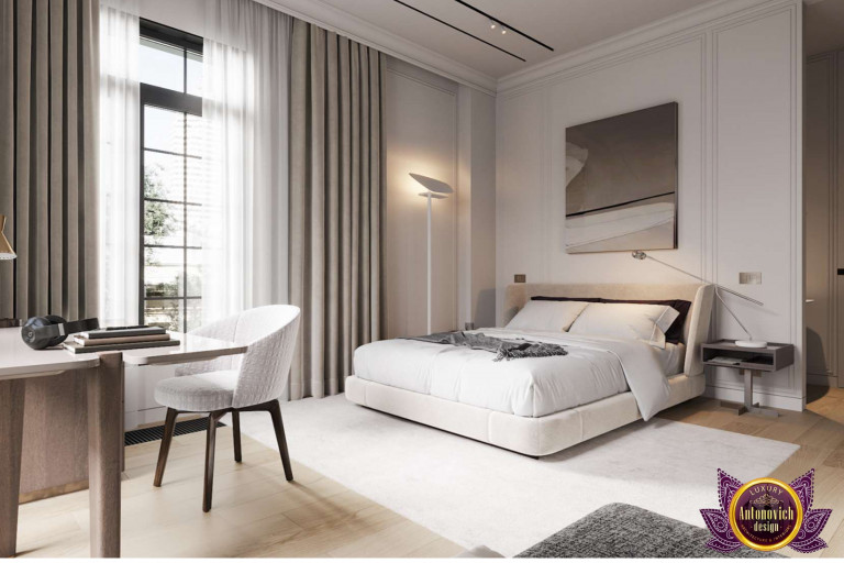 Chic and spacious Dubai bedroom featuring a statement headboard