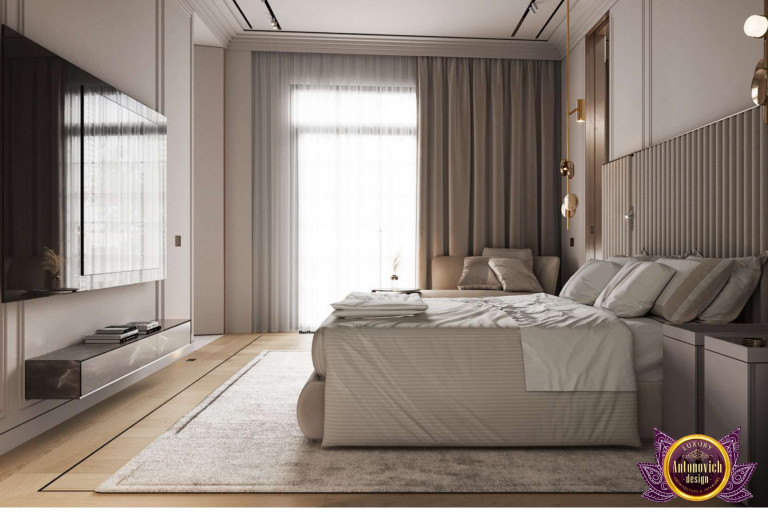 Stylish Dubai bedroom with floor-to-ceiling windows and modern decor
