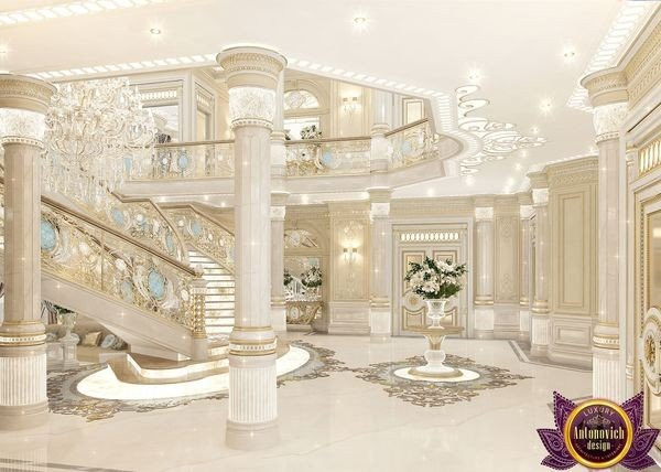 Elegant entrance hall with statement chandelier