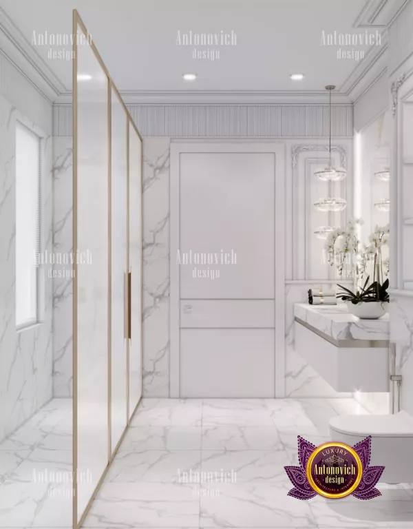 Elegant marble bathroom with freestanding tub