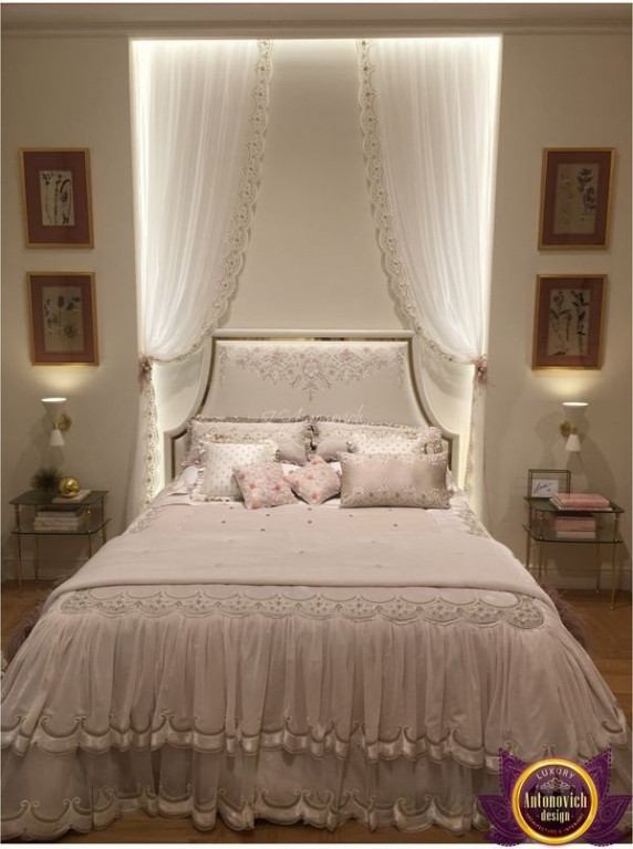 Romantic bedroom curtain design featuring soft pastel colors