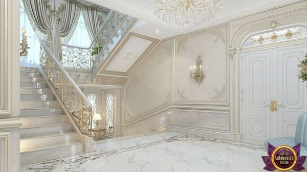 Intricate marble floor pattern in a grand hallway