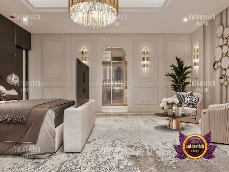 Elegant Dubai luxury bedroom with plush bedding and stylish decor