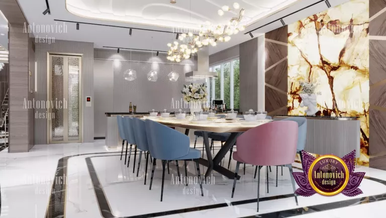 Stunning chandelier illuminating a posh Dubai dining space