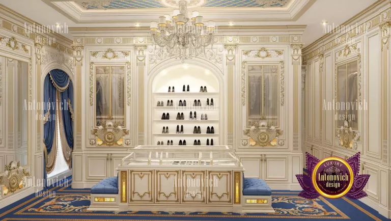Custom-built shoe display in a luxurious dressing room