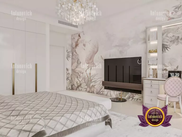 Elegant bedroom with plush bedding and sophisticated decor