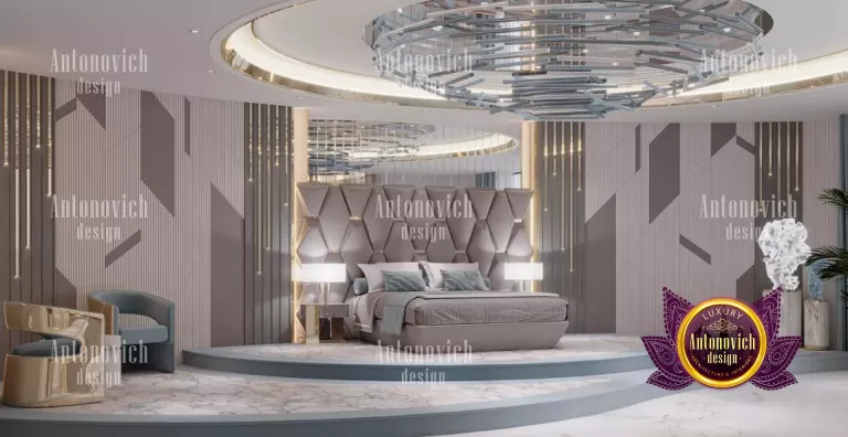 Elegant Dubai bedroom with a statement headboard and lavish decor