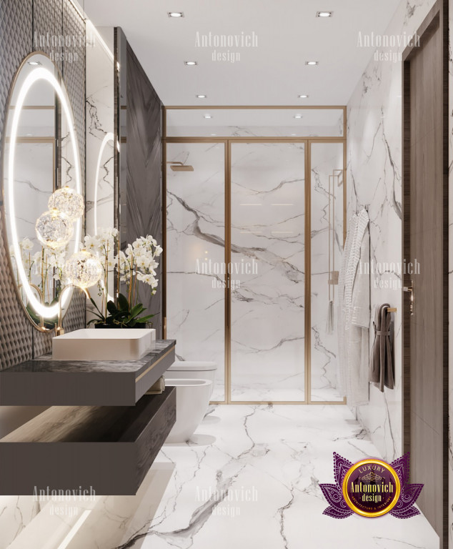 Sophisticated marble bathroom vanity with gold accents