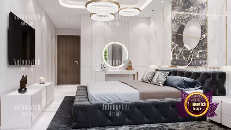 Chic Dubai bedroom with unique lighting and decor