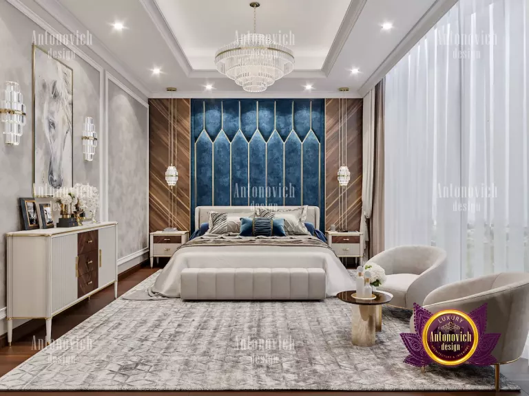 Sophisticated bedroom with luxurious furniture and decor