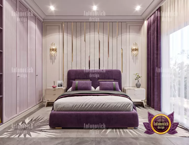 Chic purple and grey bedroom with modern decor