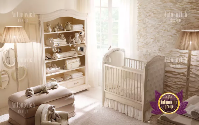 Elegant children's bedroom with plush furnishings and stylish decor