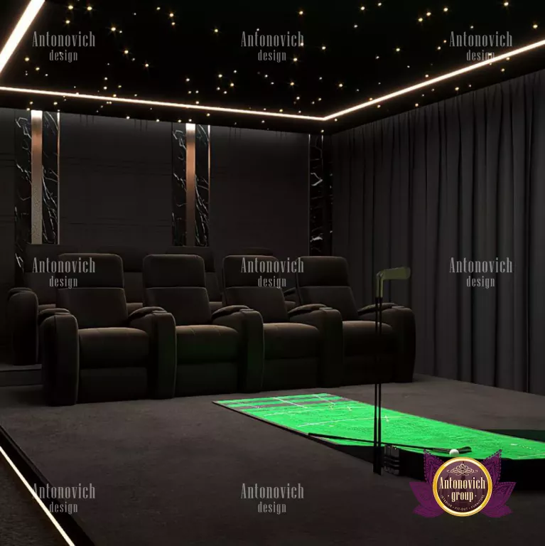 Luxurious home theater with state-of-the-art sound system and cozy atmosphere