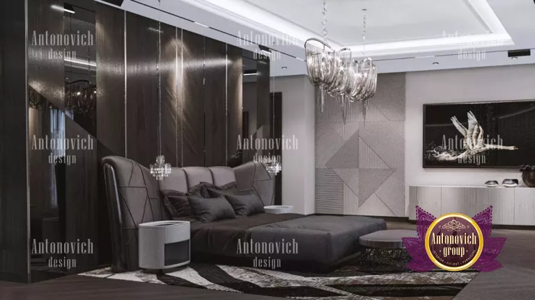 Luxurious dark-toned bedroom with elegant lighting