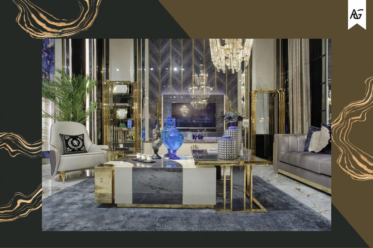 Elegant living room setup featuring luxury furniture in Dubai