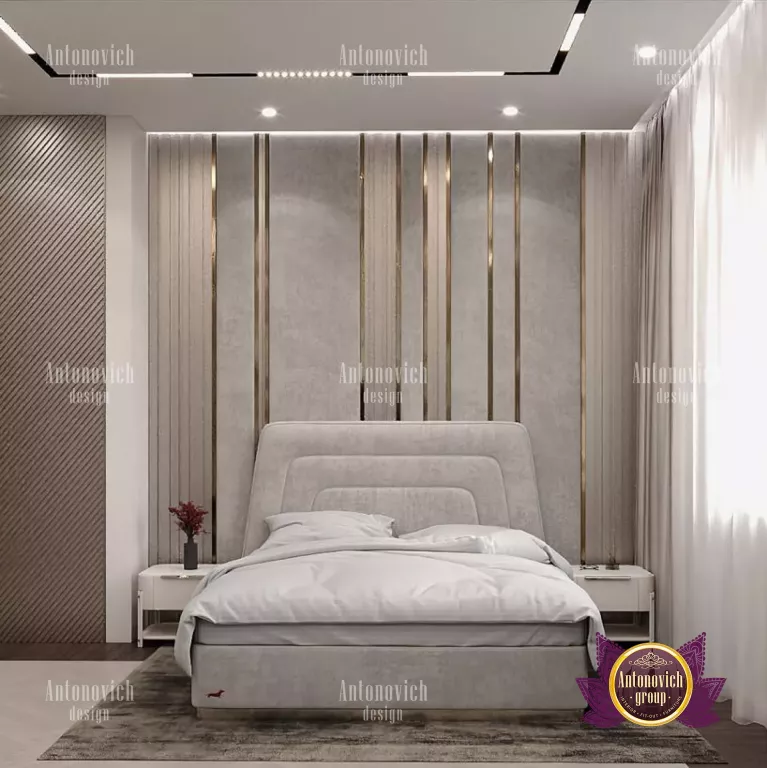 Elegant bedroom interior featuring a statement chandelier in a Dubai villa