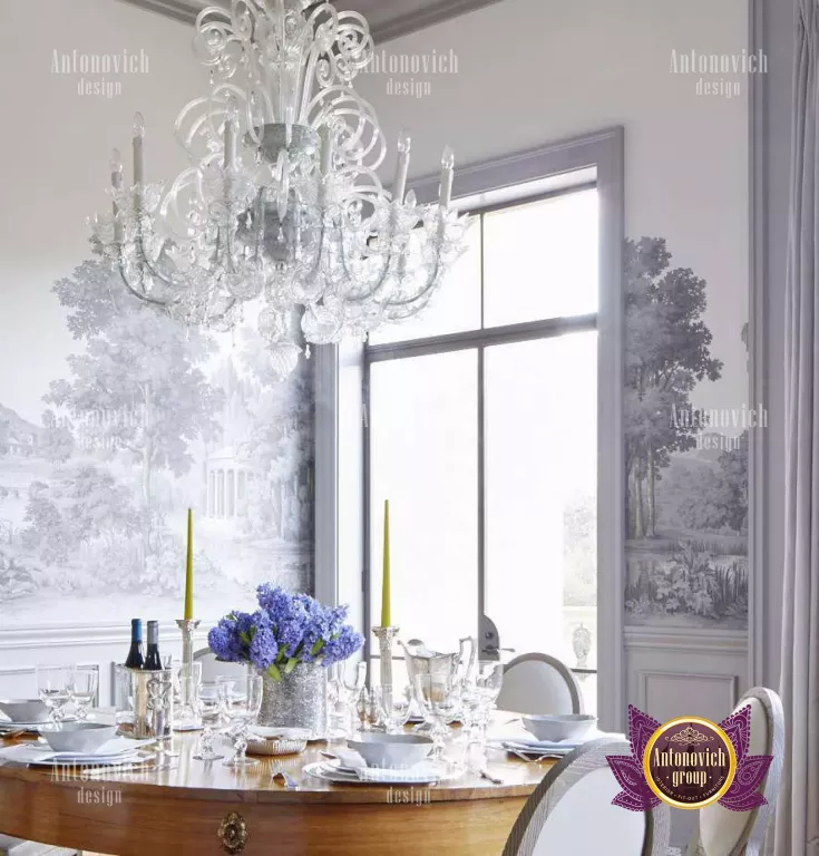 Sophisticated chandelier illuminating a luxury dining room