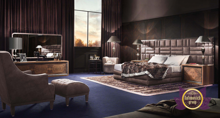 Elegant bedroom with stylish furniture and decor