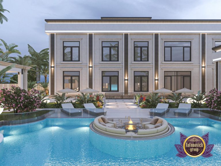 Elegant Dubai villa with a luxurious pool and lush landscape