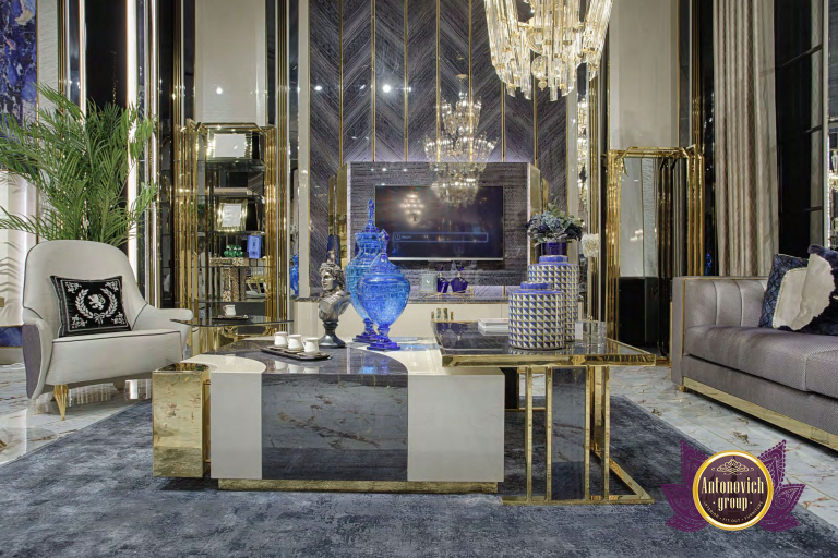 Exquisite living room setup in a Dubai luxury villa