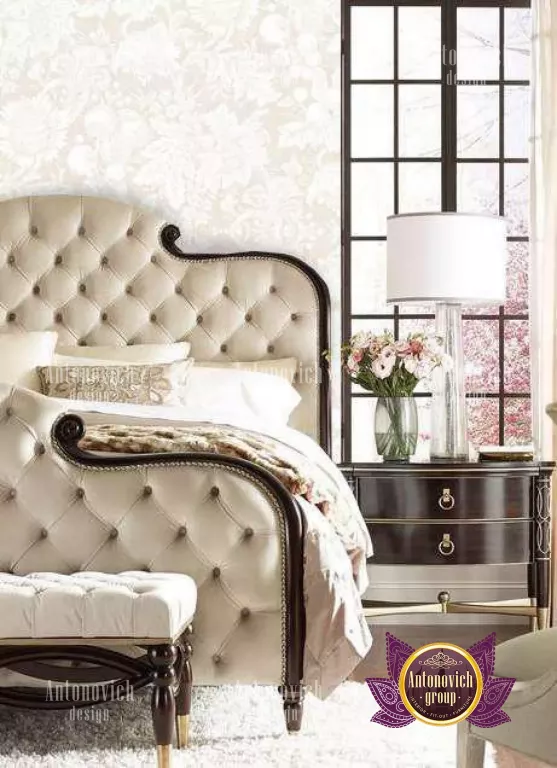 Luxurious bedroom with plush bedding and sophisticated accents