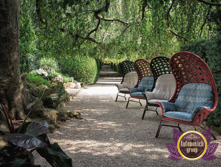 Stylish outdoor furniture arrangement in a cozy backyard