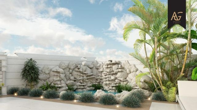 Exquisite poolside landscape design in a Dubai residence