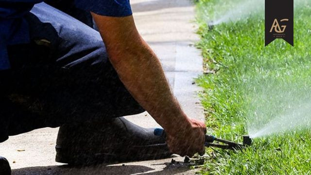 Sprinkler system ensuring healthy plant growth in a Dubai landscape