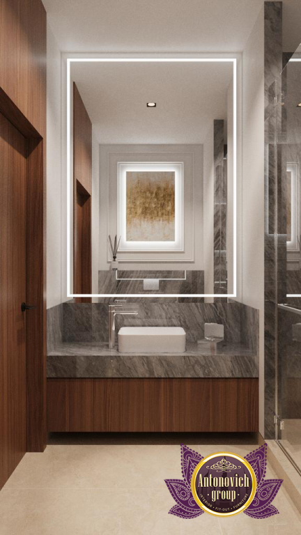 Innovative bathroom layout with smart storage solutions and modern fixtures